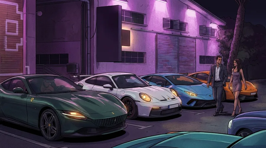 Cars at GTA Night, illustrated in GTA VI style